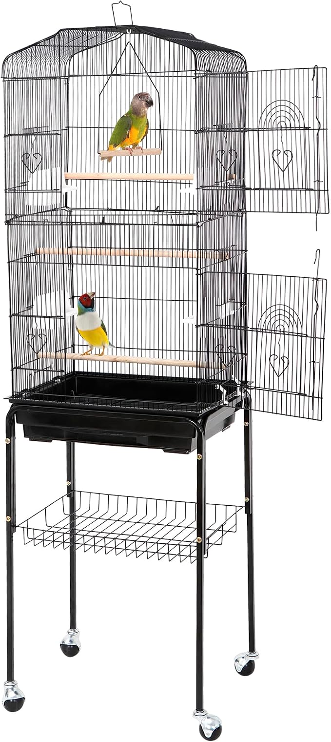 ZENY 63.4 Inch Bird Cage, Rolling Wrought Iron Parrot Cage by ZENY