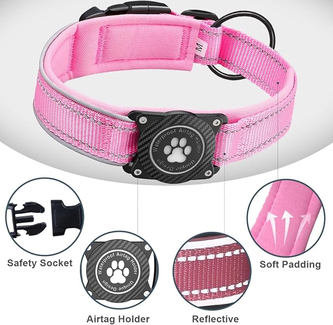 Airtag Dog Collar with Waterproof Air Tag Holder, Luminous Reflective, Soft - Image 4