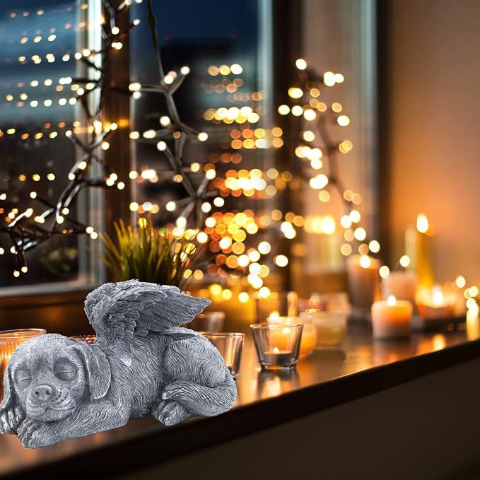 Dog Memorial Stone Resin Statue Pets Sleeping Angel Dog Keepsake Marker Grave - Image 3
