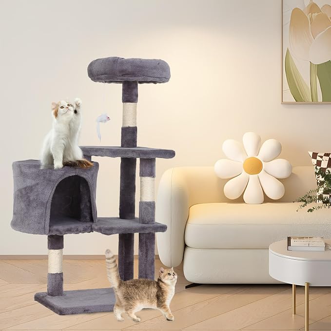 FDW | 36" Cat Tree Tower | Light Gray | Multi-Level Indoor Activity Center - Image 2