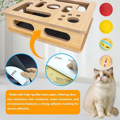 Interactive Wooden Cat Scratch Puzzle Enrichment Box, Cat Nail File Enrichment - Image 3