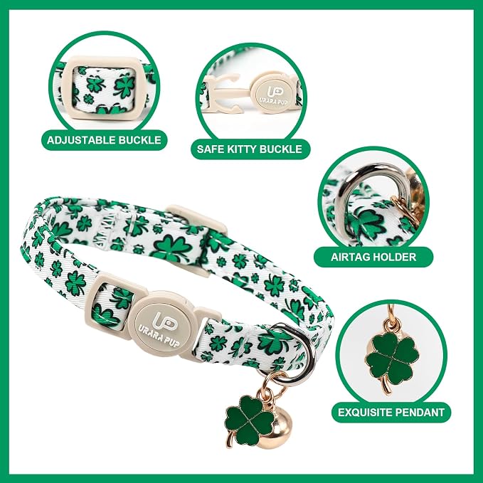 Cat Collar, Spring Green Shamrock Cat Collar - Image 3