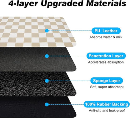 Checkered Dog Food Mat, Absorbent Leak-Proof Pet Feeding Mat, Quick Dry Cat - Image 6