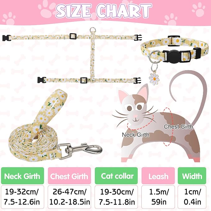 2 Pack Floral Cat Harness and Leash, Escape Proof Adjustable Kitten Harness - Image 3
