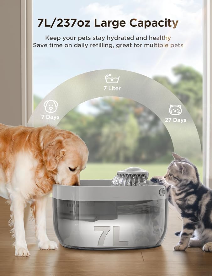 7L/1.8Gal Dog Water Fountain for Large Dog, FEELNEEDY Dog Water Bowl Dispenser - Image 2