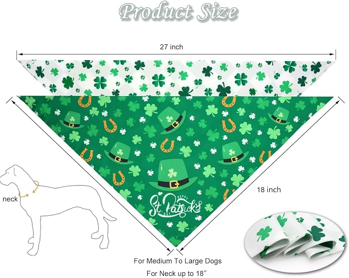 St. Patrick's Day Dog Bandanas Set 2PCS-Large, Featuring Irish Shamrock & Plaid - Image 2