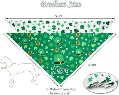 St. Patrick's Day Dog Bandanas Set 2PCS-Large, Featuring Irish Shamrock & Plaid - Image 2