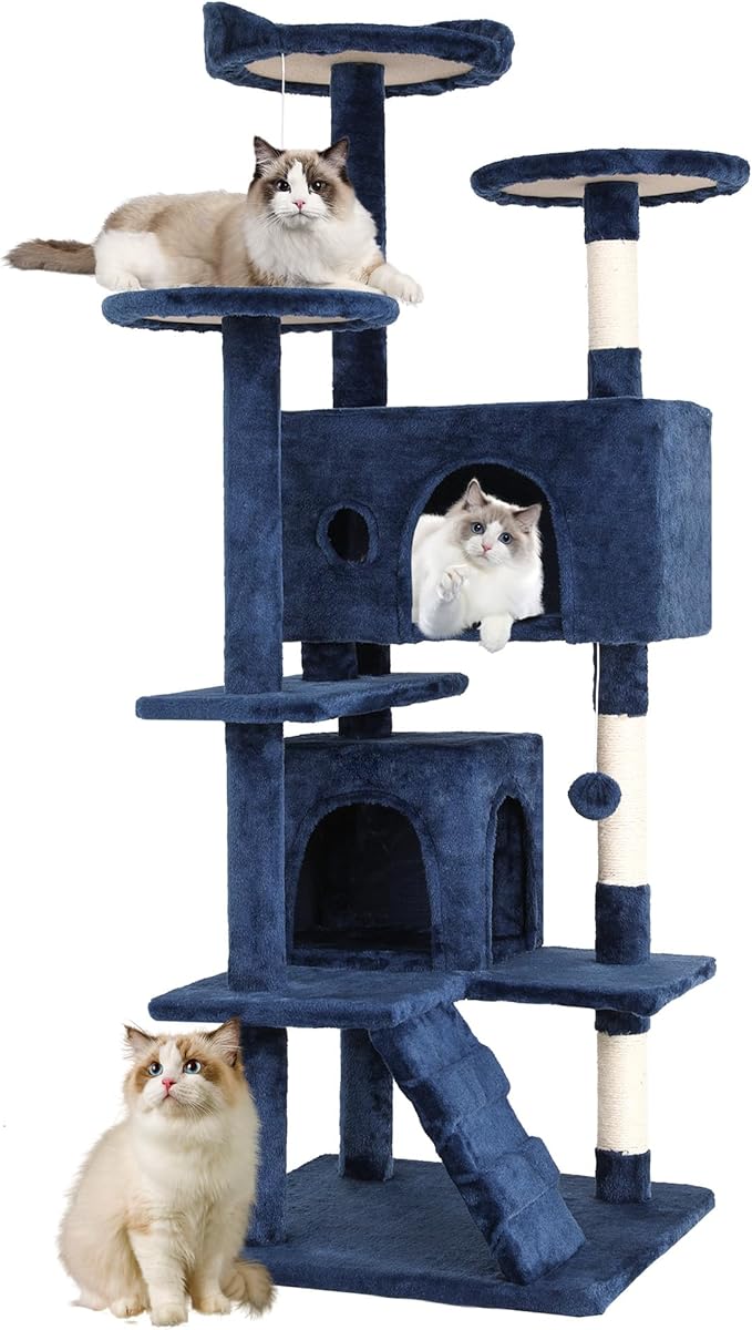 FDW | 54" Cat Tree Tower | Dark Blue | Multi-Level Indoor Activity Center by FDW