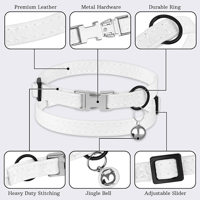 Leather Cat Collar with Buckle and Removable Bell - Image 5