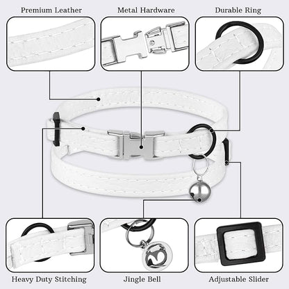 Leather Cat Collar with Buckle and Removable Bell - Image 5