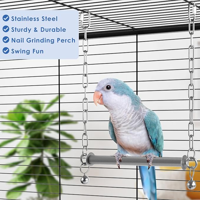 Stainless Steel Large Bird Swing, Hanging Heavy Duty Parrot Swings Perches - Image 6