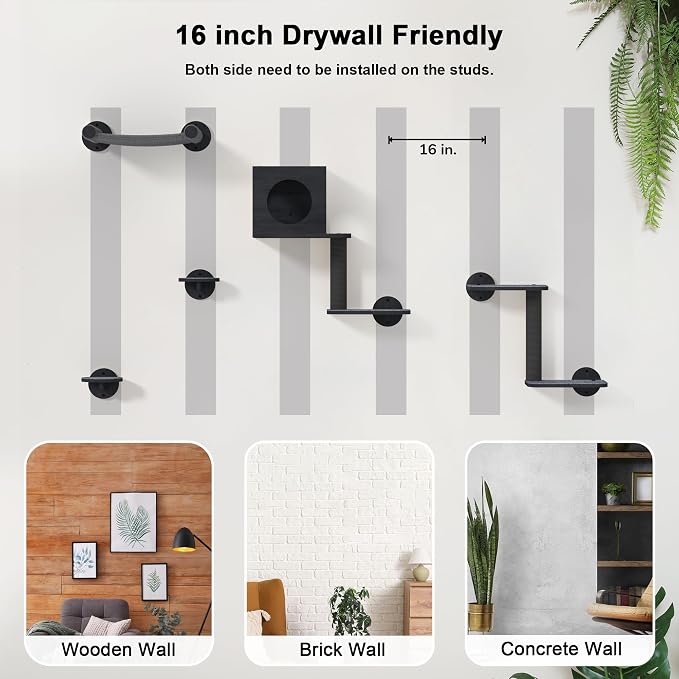 FUKUMARU Cat Wall Shelves, 5-Piece Stable Wooden Wall-Mounted Furniture Set - Image 7