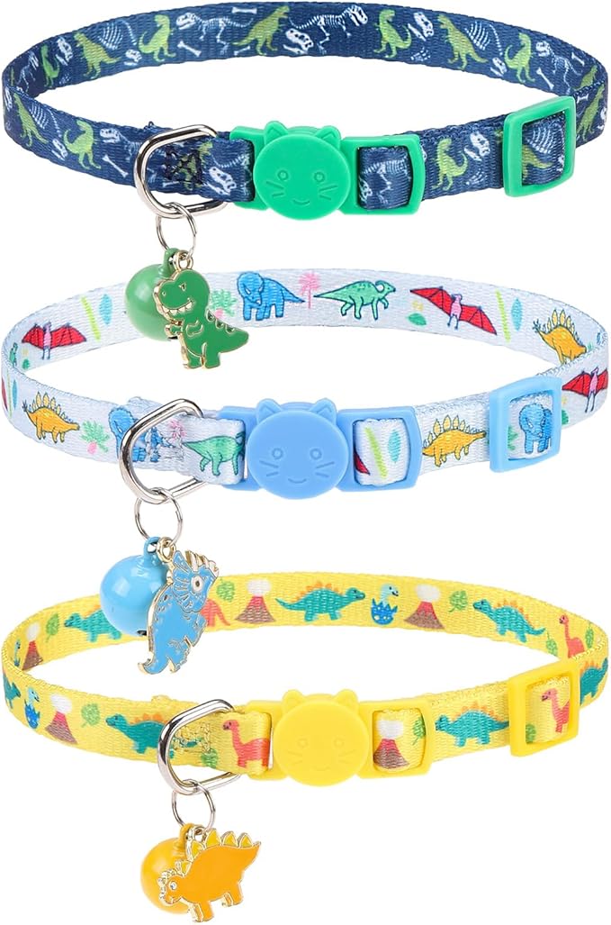 Breakaway Cat Collars with Bell & Cute Pendants, 3 Pack Safety Buckle Kitten by VKPETFR