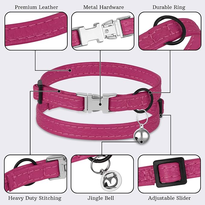 Leather Cat Collar with Buckle and Removable Bell - Image 5