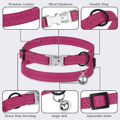 Leather Cat Collar with Buckle and Removable Bell - Image 5