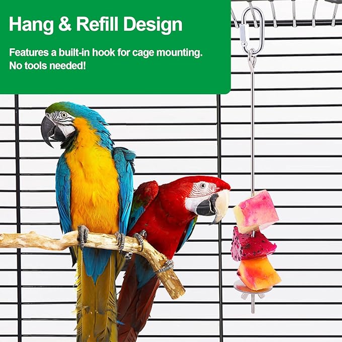 3 Pcs Bird Cage Food Holder Stainless Steel Parrot Fruit & Vegetable Skewer - Image 4