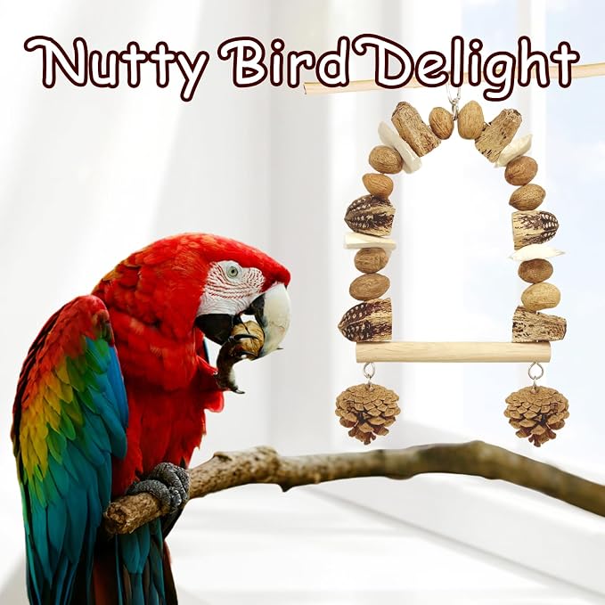 Nut Perch Stand with Interchangeable Materials – Natural, Safe Bird Playset - Image 3