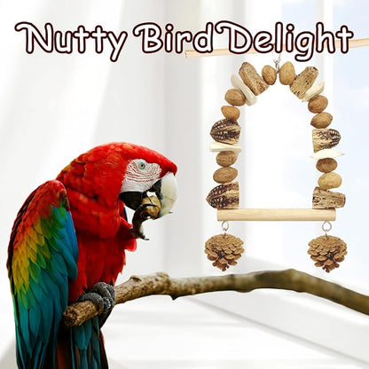 Nut Perch Stand with Interchangeable Materials – Natural, Safe Bird Playset - Image 3