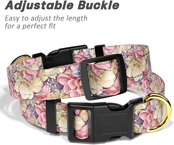 Reflective Dog Collar for Medium Dogs, Cute Flower Theme Adjustable Heavy-Duty - Image 6