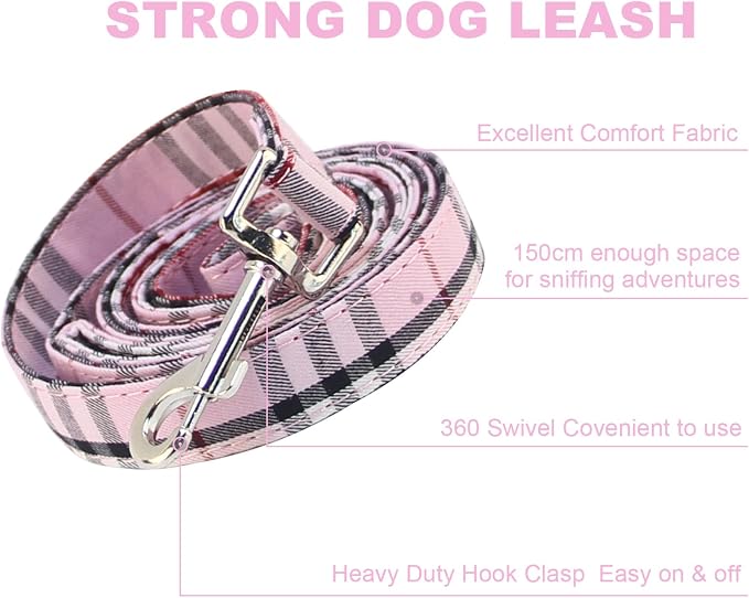Yizepet Dog Collar and Leash Set-Plaid Puppy Collar - Image 3