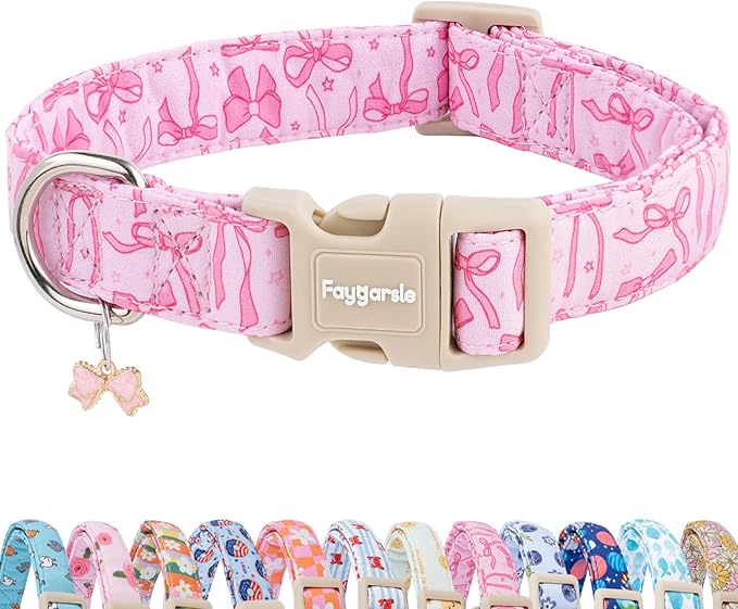 Faygarsle Cute Pink Bow Pattern Dog Collar by Faygarsle