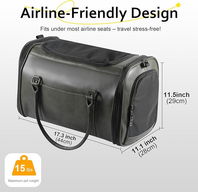 Stylish Leather Pet Carrier for Small Dogs and Cats Up to 15 lbs, Airline - Image 2