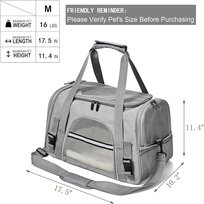Dog Cat Carrier Soft for Small Pet Up to 16 Lbs TSA Airline Approved Travel - Image 2