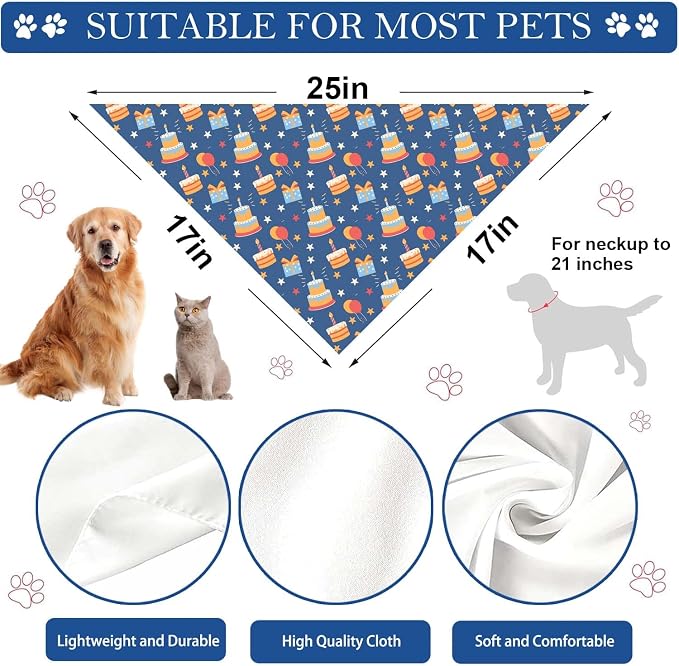 Birthday Dog Bandanas, Reversible Double Side Large Pet Bandanas, Celebration - Image 3