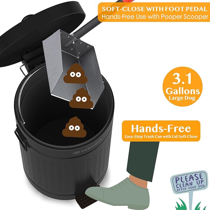 PAWZIDEA Dog Poop Trash Can Outside Odor Control, 3.1 Gallon Outdoor Trash Can - Image 6
