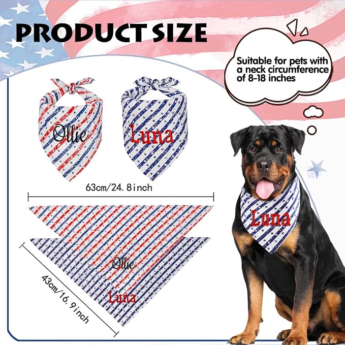 Personalized 4th of July Dog Bandana Embroidered Name Custom Neckwear Dog Scarf - Image 5