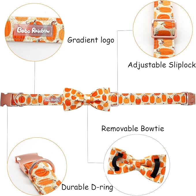Dog Collar - Halloween Pumpkin Bowtie Dog Collars Gift Soft Bow Collar Pet - Image 2