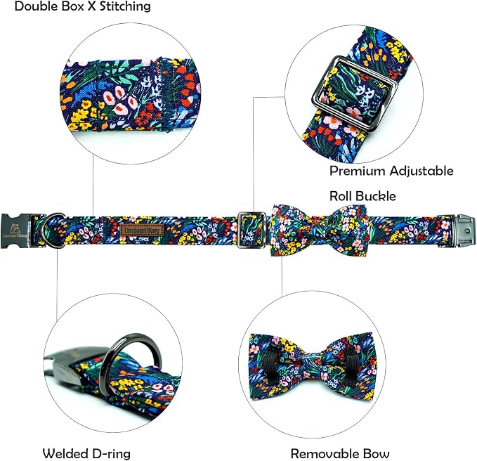Lionheart glory Dog Collar Darkblue Flower Dog Bow Collars Floral Dog Collar - Image 2
