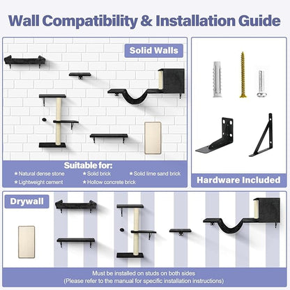 Cat Wall Shelves, Stable & Safe 6 in 1 Cat Furniture Set Black, - Image 5