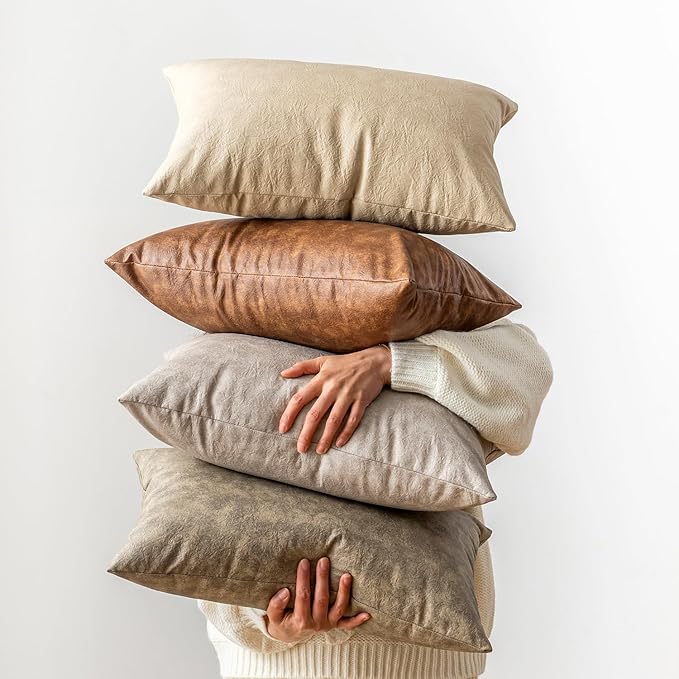 Faux Leather Pillow Covers, for Home Decor Outdoor Waterproof Pet Hair - Image 3