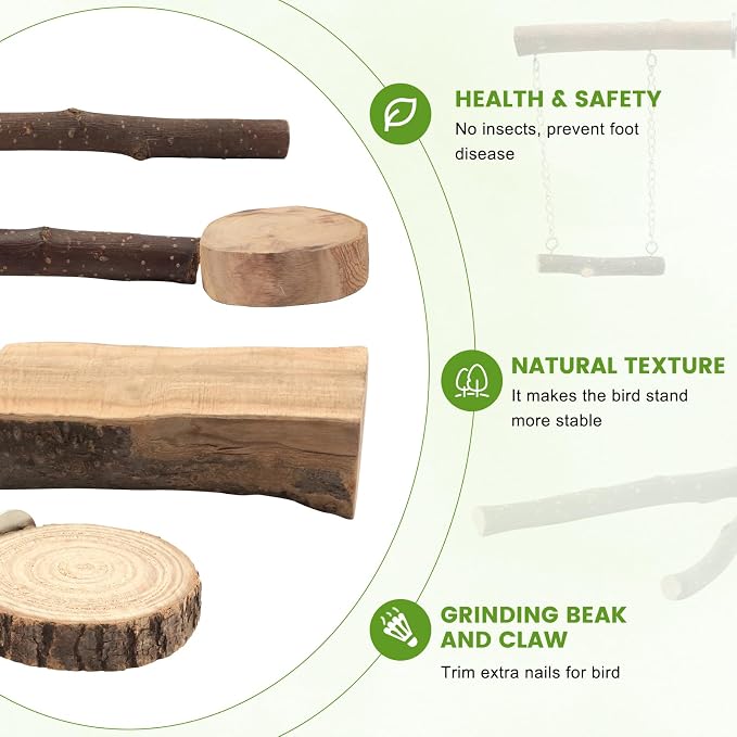 8PCS Natural Wood Bird Perches, Parrot Perch Stand & Chewing Toy - Image 4