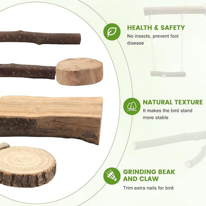 8PCS Natural Wood Bird Perches, Parrot Perch Stand & Chewing Toy - Image 4