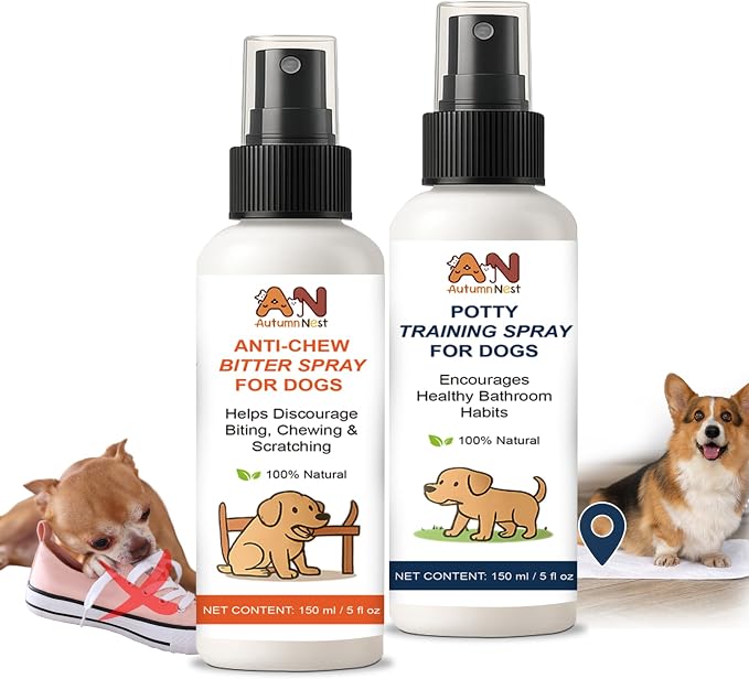 Dog Behavior Training Kit – 2-Pack No Chew Spray + Potty Training Spray – by AutumnNest