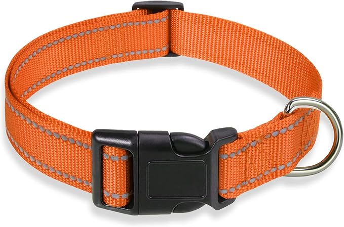Reflective Dog Collar with Buckle Adjustable Safety Nylon Collars by BOOMIBOO