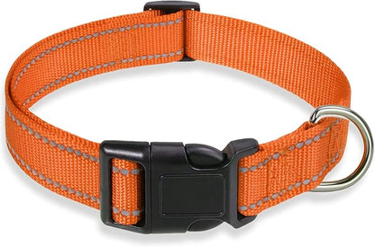 Reflective Dog Collar with Buckle Adjustable Safety Nylon Collars by BOOMIBOO