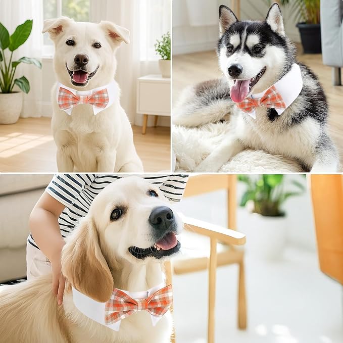 Segarty Dog Bow Tie, Adjustable Orange Plaid Bowtie Collar - Image 4