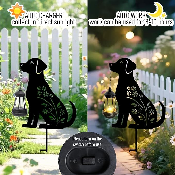Bshine Dog Solar Light Outdoor Garden Decoration, Waterproof Metal Stake Black - Image 3