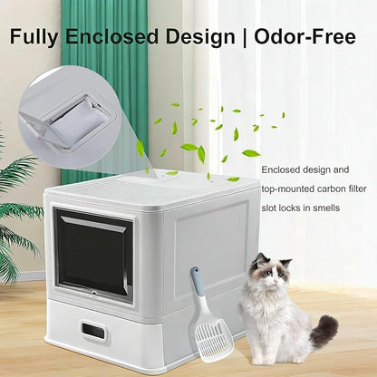 Marchul Enclosed Stainless Steel Cat Litter Box - Image 3