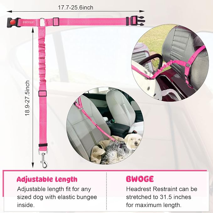 BWOGUE Pet Dog Cat Seat Belts, Car Headrest Restraint Adjustable Safety Leads - Image 3