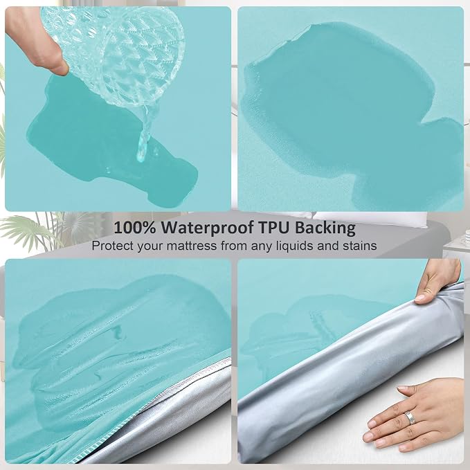 Waterproof Mattress Protector Full, Fitted Sheet Style Breathable Cooling - Image 3