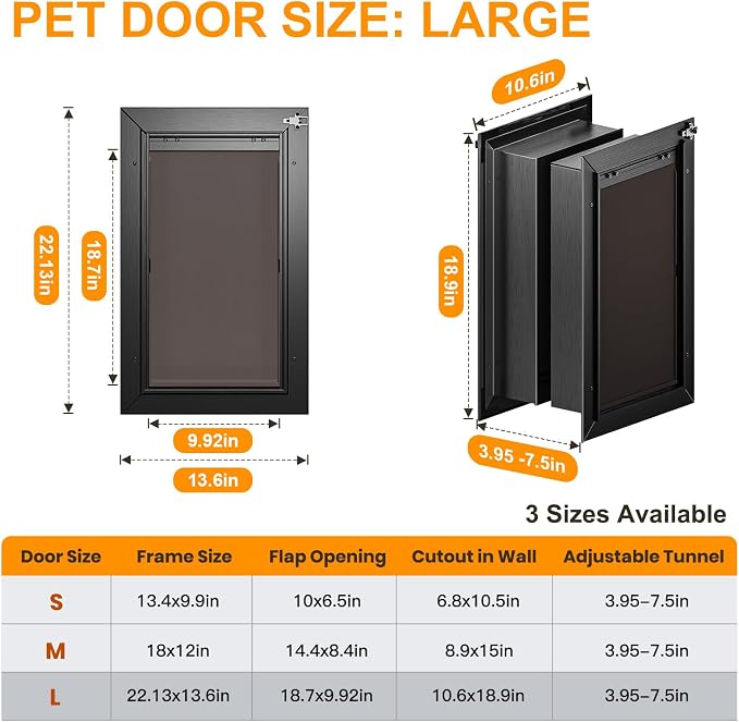 Dog Door for Wall, All Aluminum Large Doggy Door Doggie door, Pet Door Easy to - Image 6