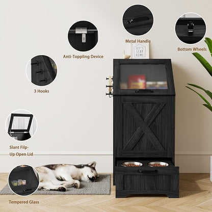 Dog Feeding Station with Storage Cabinet and 2 Elevated Dog Bowls, Hidden Pet - Image 5
