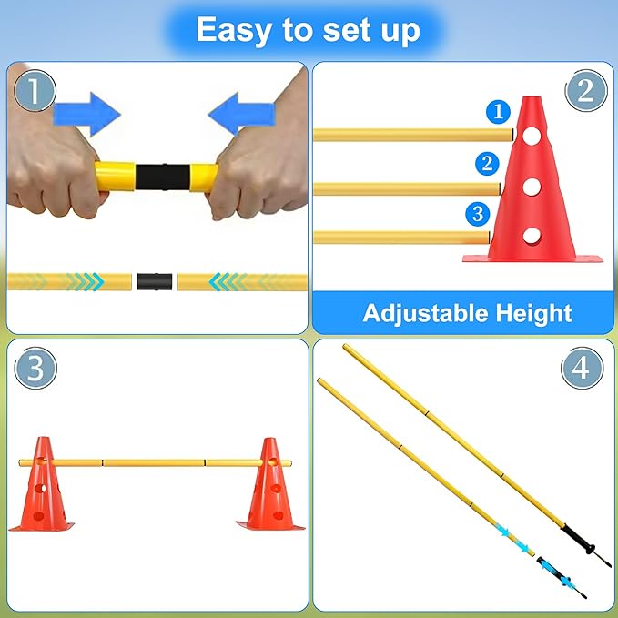 Dog Agility Training Hurdle Cone Set, Adjustable Dog Agility Equipment Obstacle - Image 4