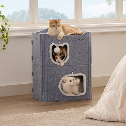 Joydeco Cat House for Indoor Cats, 2 Story Scratch Resistant Felt Cat Condo - Image 5