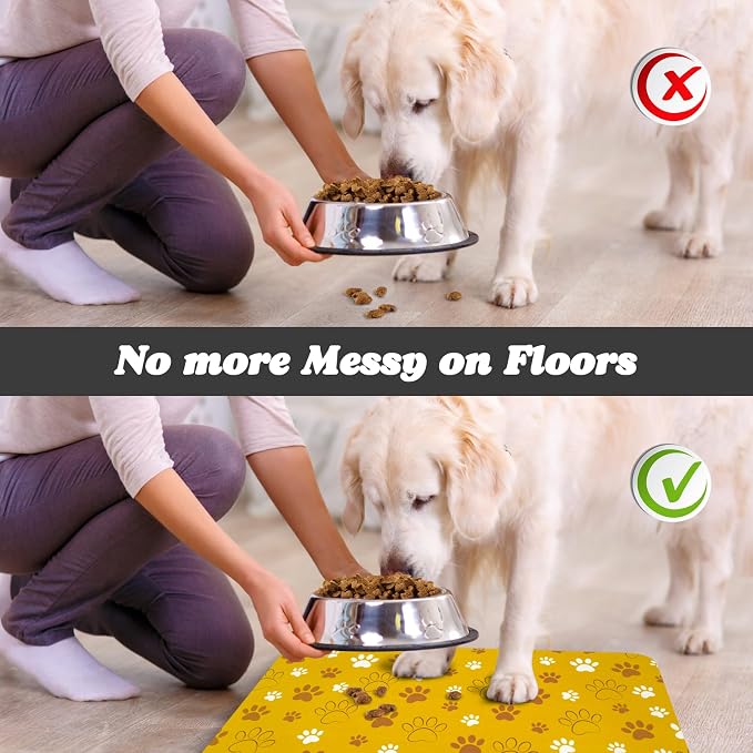 Dog Food Mat, Absorbent Water Bowl Mats Cat Pet Feeding Placemats Yellow 16 * - Image 5