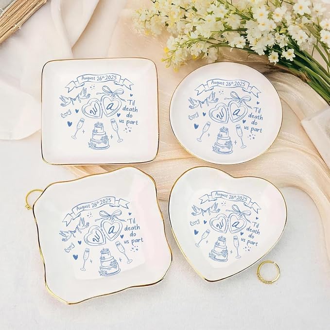 Personalized Ring Dish Engagement Gift, Engaged Ring Holder, Custom Wedding - Image 6